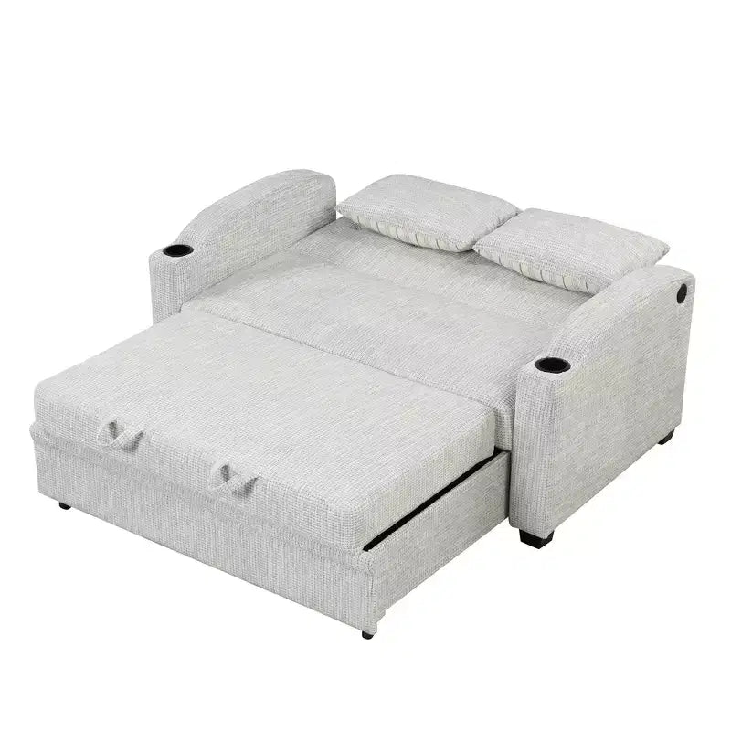 Convertible Sofa Bed with USB Charging, Cup Holders & Adjustable Backrest