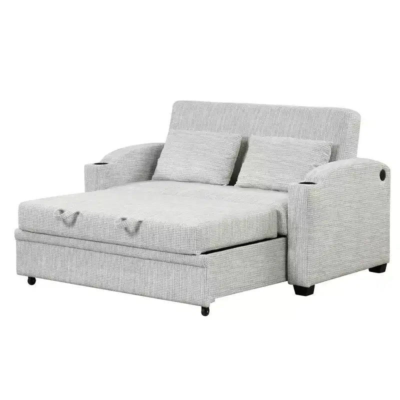 Convertible Sofa Bed with USB Charging, Cup Holders & Adjustable Backrest