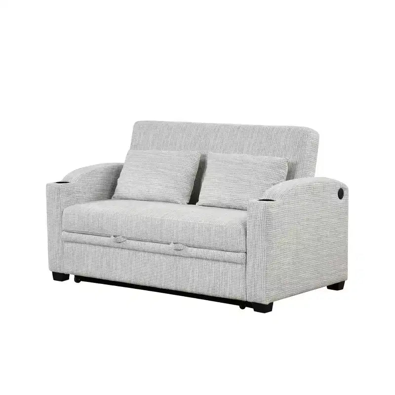 Convertible Sofa Bed with USB Charging, Cup Holders & Adjustable Backrest