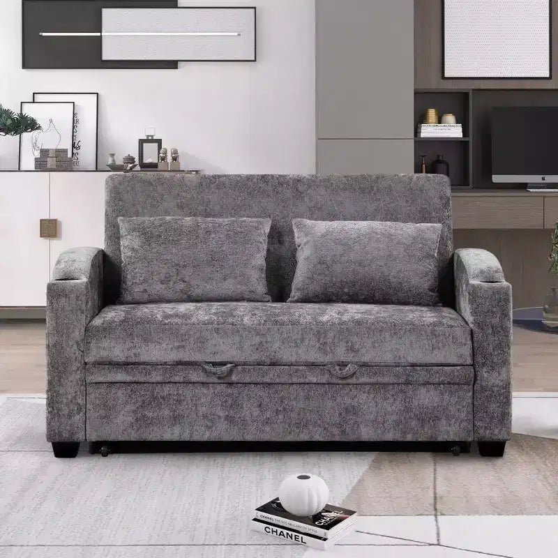 Convertible Sofa Bed with USB Charging, Cup Holders & Adjustable Backrest