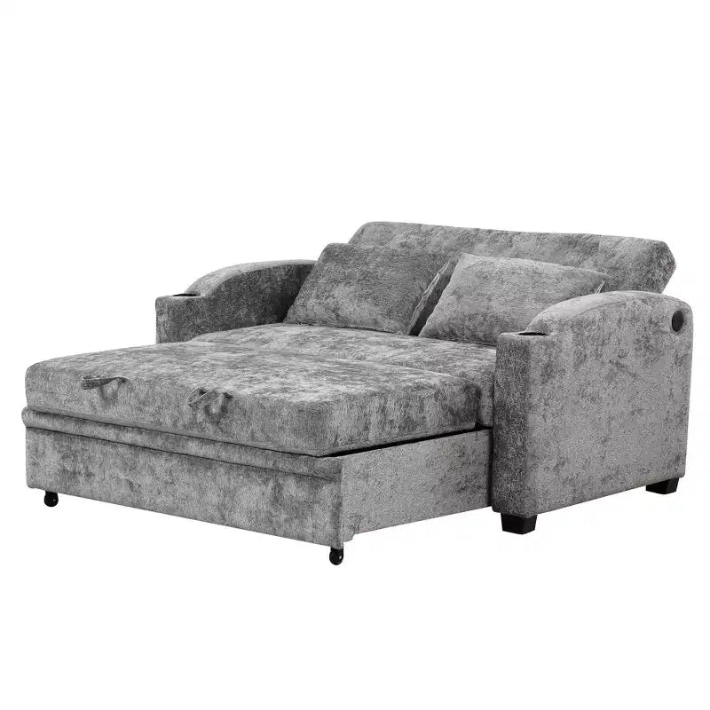 Convertible Sofa Bed with USB Charging, Cup Holders & Adjustable Backrest