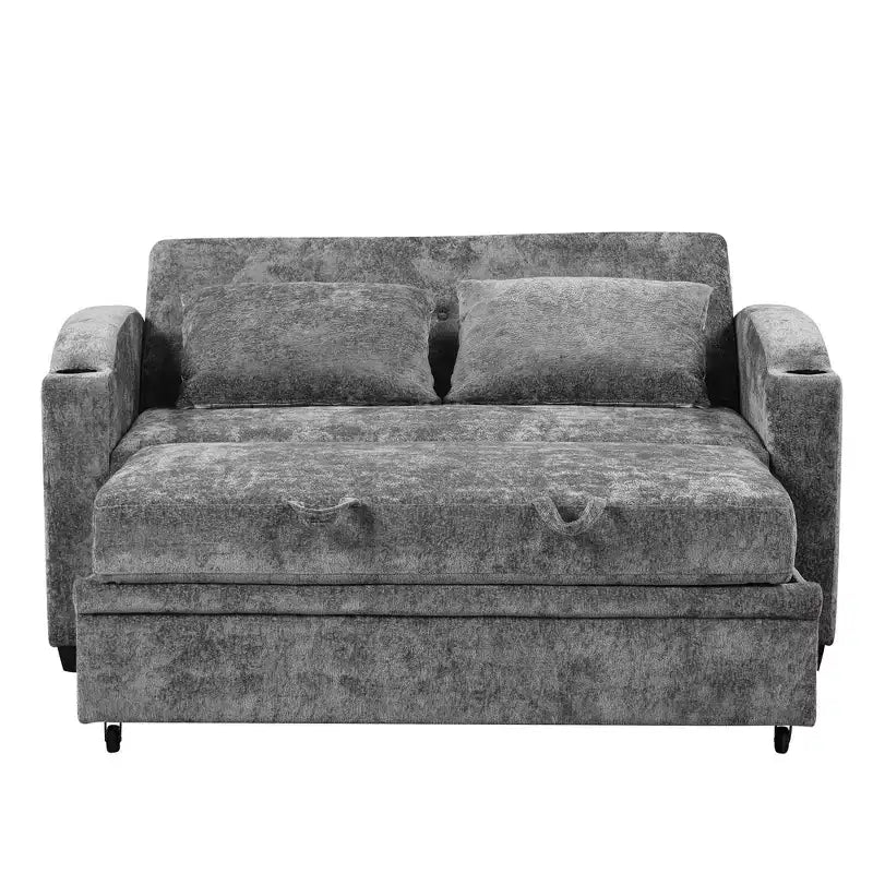 Convertible Sofa Bed with USB Charging, Cup Holders & Adjustable Backrest