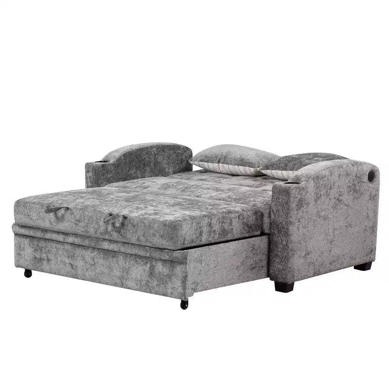 Convertible Sofa Bed with USB Charging, Cup Holders & Adjustable Backrest