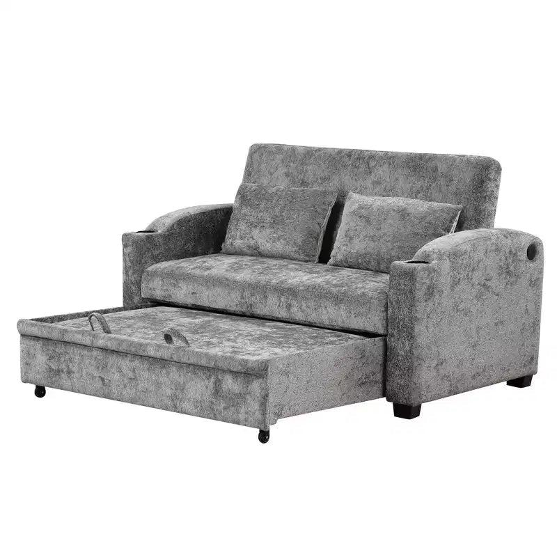 Convertible Sofa Bed with USB Charging, Cup Holders & Adjustable Backrest