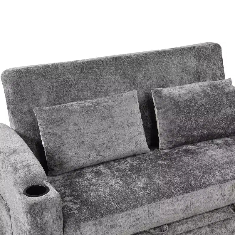 Convertible Sofa Bed with USB Charging, Cup Holders & Adjustable Backrest