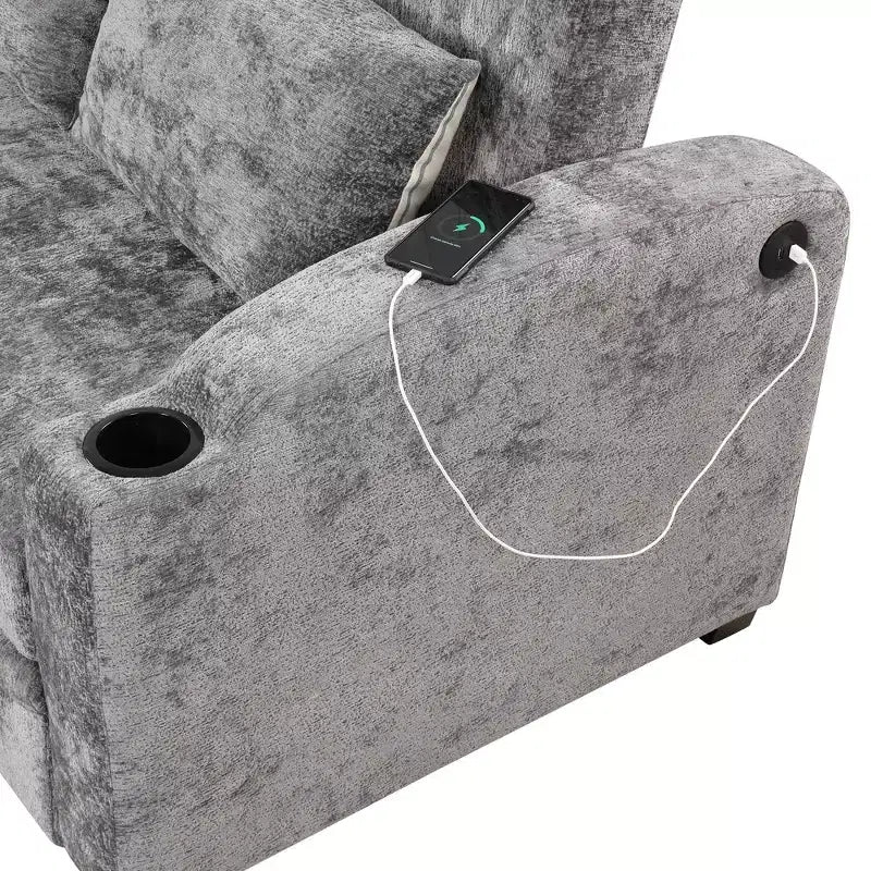 Convertible Sofa Bed with USB Charging, Cup Holders & Adjustable Backrest