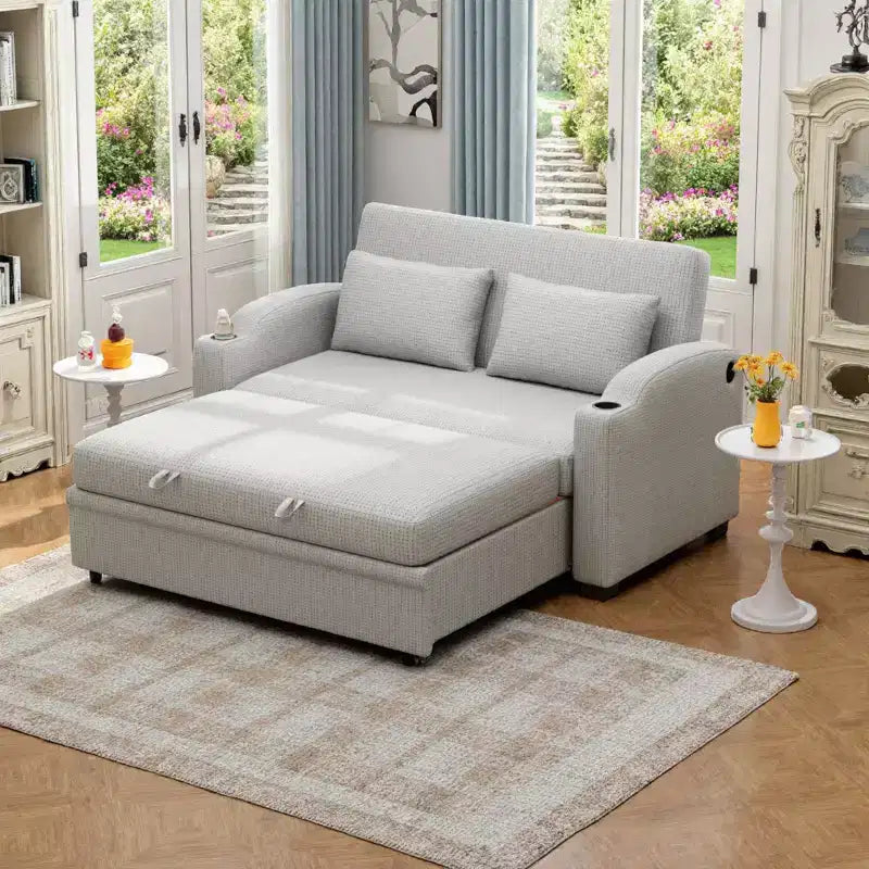 Convertible Sofa Bed with USB Charging, Cup Holders & Adjustable Backrest