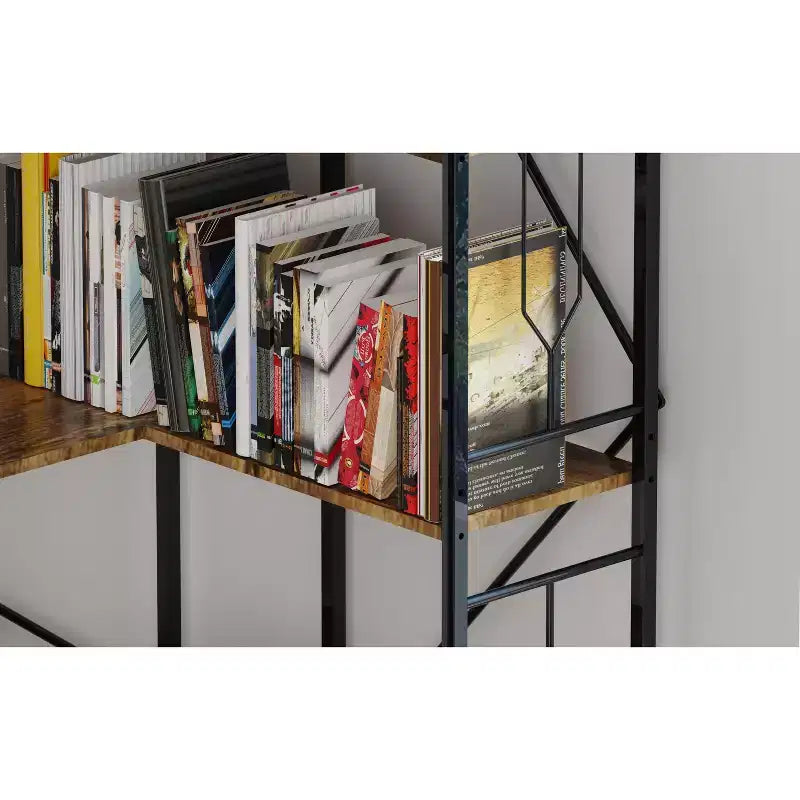 7-Tier Industrial Corner Shelf, Freestanding L-Shaped Bookcase, Display Case for Living Room, Bedroom, Office, Brown