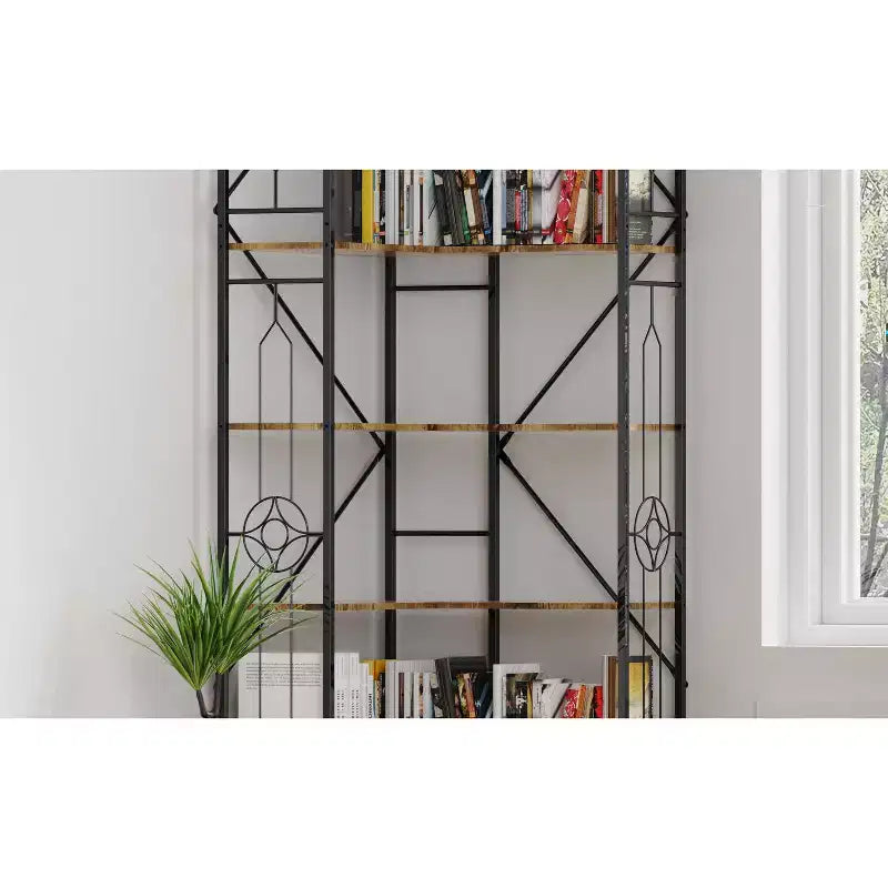7-Tier Industrial Corner Shelf, Freestanding L-Shaped Bookcase, Display Case for Living Room, Bedroom, Office, Brown