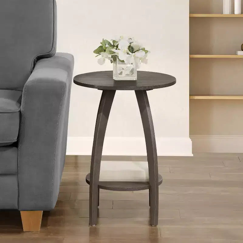 H Gray Rectangle Wood End Table with 2-Tier Shelves, 1-Piece
