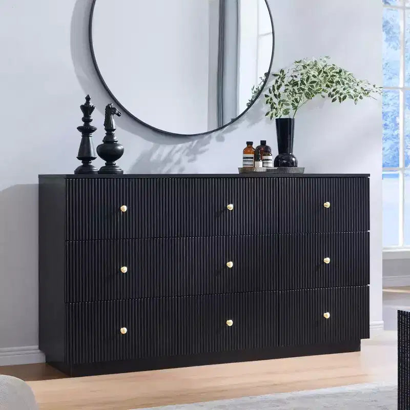 9-Drawer Fluted Dresser, 55" Wide Wood Chest of Drawers with Deep Storage, Modern Storage Organizer for Bedroom, Living Room