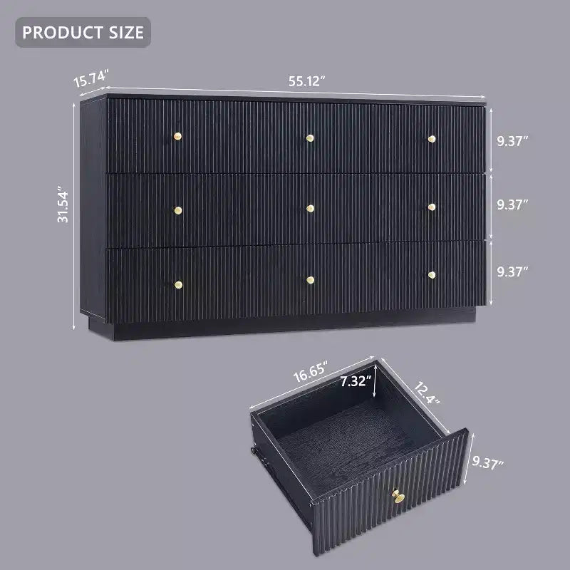 9-Drawer Fluted Dresser, 55" Wide Wood Chest of Drawers with Deep Storage, Modern Storage Organizer for Bedroom, Living Room