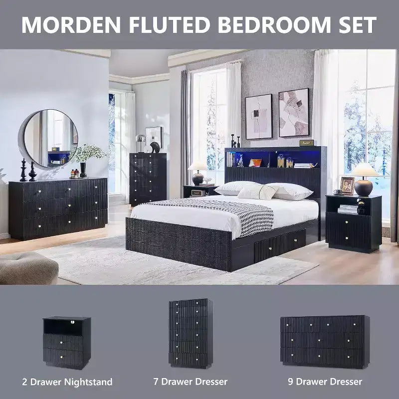 9-Drawer Fluted Dresser, 55" Wide Wood Chest of Drawers with Deep Storage, Modern Storage Organizer for Bedroom, Living Room