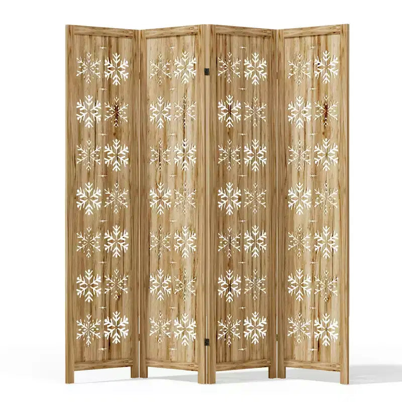 Wood Room Divider Folding Privacy Screen, Freestanding Partition for Indoor, 4-Panels, Brown