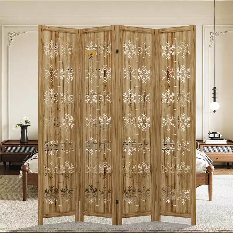 Wood Room Divider Folding Privacy Screen, Freestanding Partition for Indoor, 4-Panels, Brown