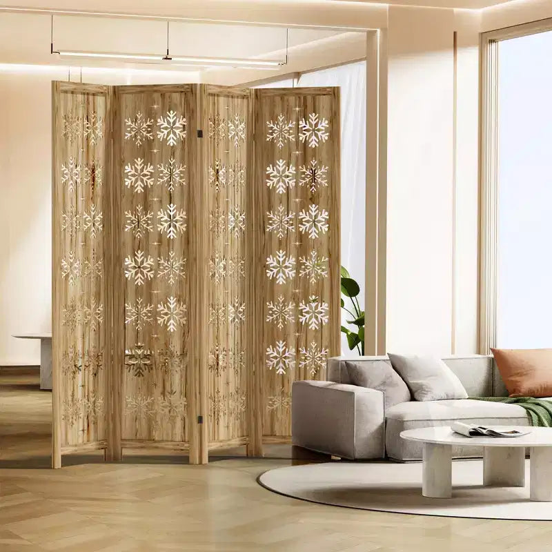 Wood Room Divider Folding Privacy Screen, Freestanding Partition for Indoor, 4-Panels, Brown