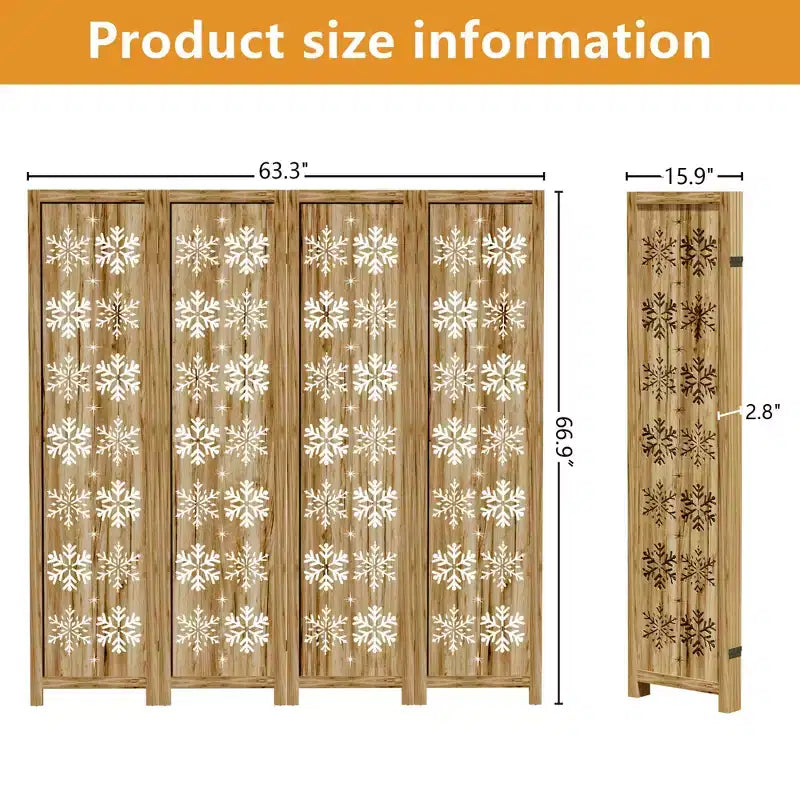 Wood Room Divider Folding Privacy Screen, Freestanding Partition for Indoor, 4-Panels, Brown