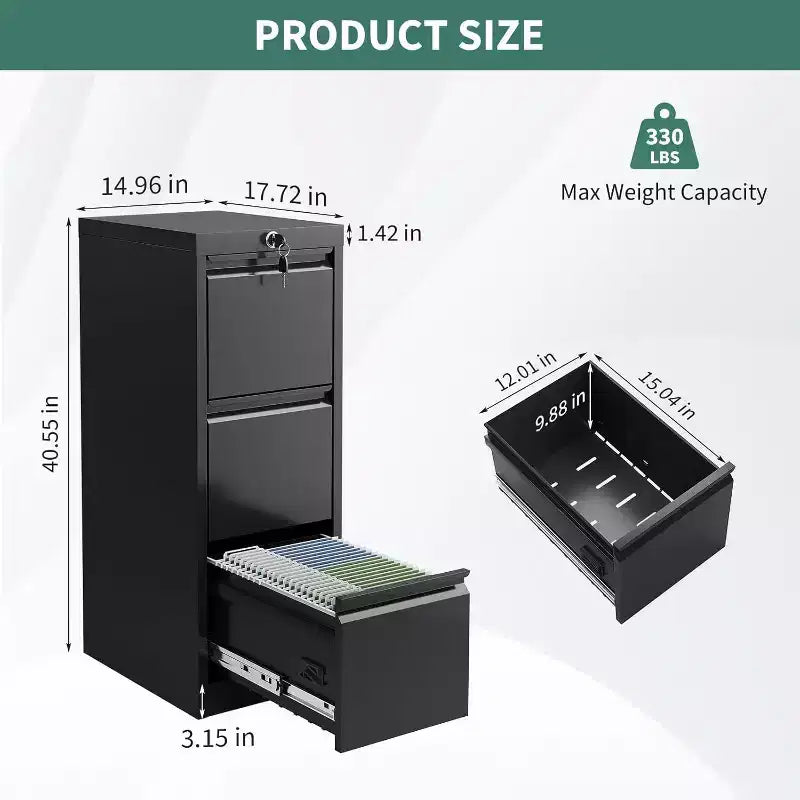 Rolling Storage Cabinet with Lock, Workbench & Adjustable Shelf, Mobile Tool Chest for Garage, Shop, Office, Black