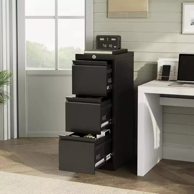 Rolling Storage Cabinet with Lock, Workbench & Adjustable Shelf, Mobile Tool Chest for Garage, Shop, Office, Black
