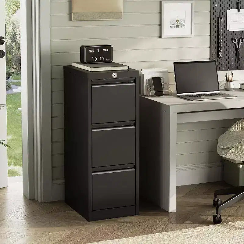Rolling Storage Cabinet with Lock, Workbench & Adjustable Shelf, Mobile Tool Chest for Garage, Shop, Office, Black