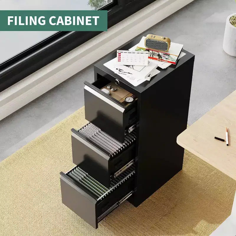 Rolling Storage Cabinet with Lock, Workbench & Adjustable Shelf, Mobile Tool Chest for Garage, Shop, Office, Black
