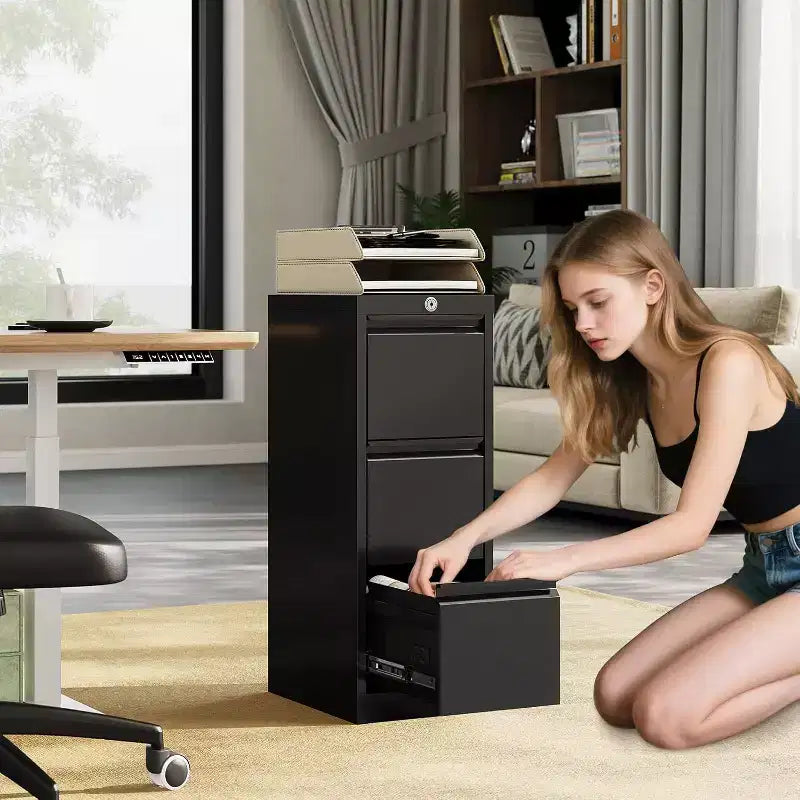 Rolling Storage Cabinet with Lock, Workbench & Adjustable Shelf, Mobile Tool Chest for Garage, Shop, Office, Black