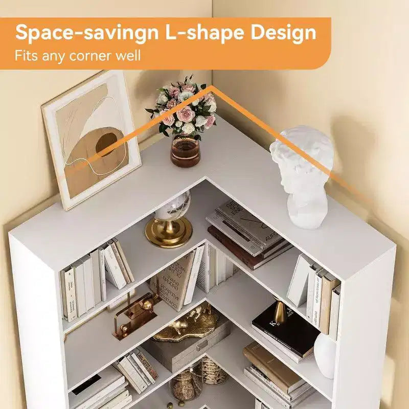 6-Tier Industrial Corner Bookshelf, L-Shaped Bookcase with Baffles and Shelves, Large Storage Display Unit for Living Room, Home Office