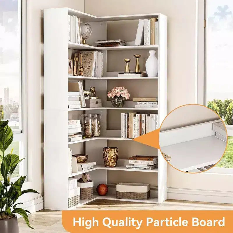 6-Tier Industrial Corner Bookshelf, L-Shaped Bookcase with Baffles and Shelves, Large Storage Display Unit for Living Room, Home Office