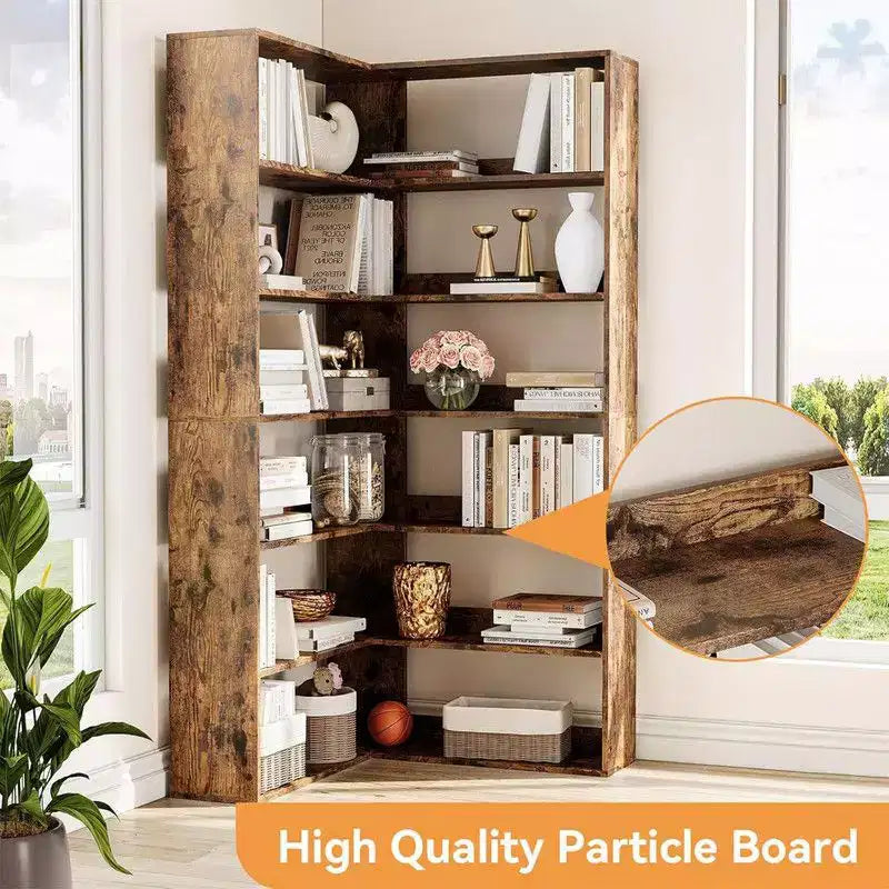 6-Tier Industrial Corner Bookshelf, L-Shaped Bookcase with Baffles and Shelves, Large Storage Display Unit for Living Room, Home Office