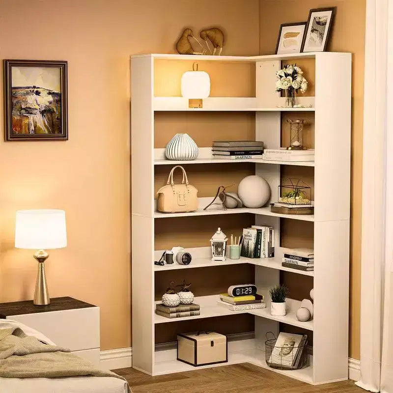 6-Tier Industrial Corner Bookshelf, L-Shaped Bookcase with Baffles and Shelves, Large Storage Display Unit for Living Room, Home Office