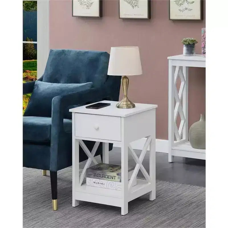 1-Drawer End Table with Two-Tier Shelves, Compact Accent Table for Living Room