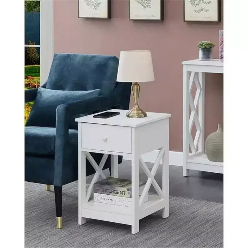 1-Drawer End Table with Two-Tier Shelves, Compact Accent Table for Living Room