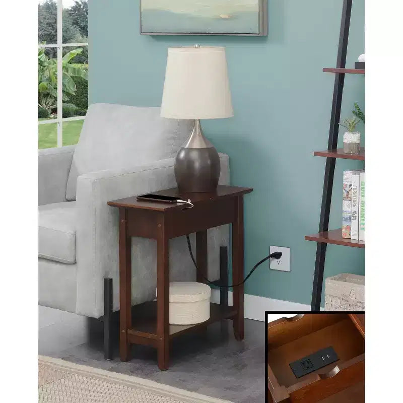 Flip Top End Table with Charging Station, USB Ports, Power Outlets and Slim Space-Saving Design