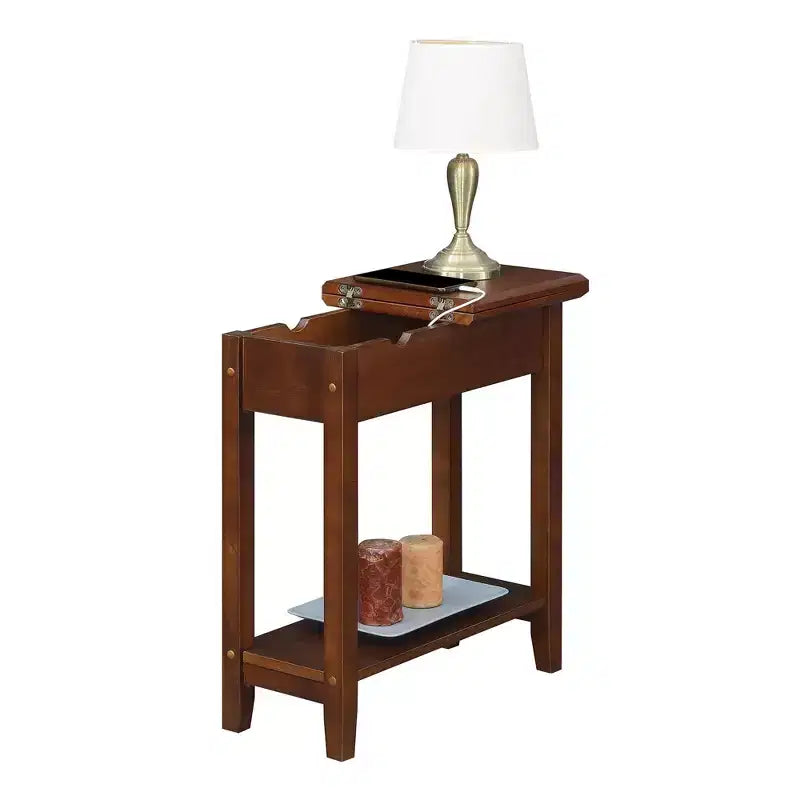Flip Top End Table with Charging Station, USB Ports, Power Outlets and Slim Space-Saving Design