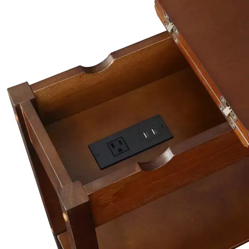 Flip Top End Table with Charging Station, USB Ports, Power Outlets and Slim Space-Saving Design