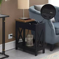 Flip Top End Table with Charging Station and Shelf, Two-Tone Finish, Modern Chairside Table with Hidden Storage