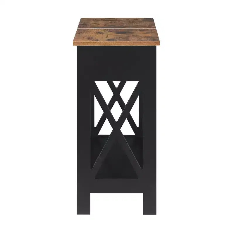 Flip Top End Table with Charging Station and Shelf, Two-Tone Finish, Modern Chairside Table with Hidden Storage