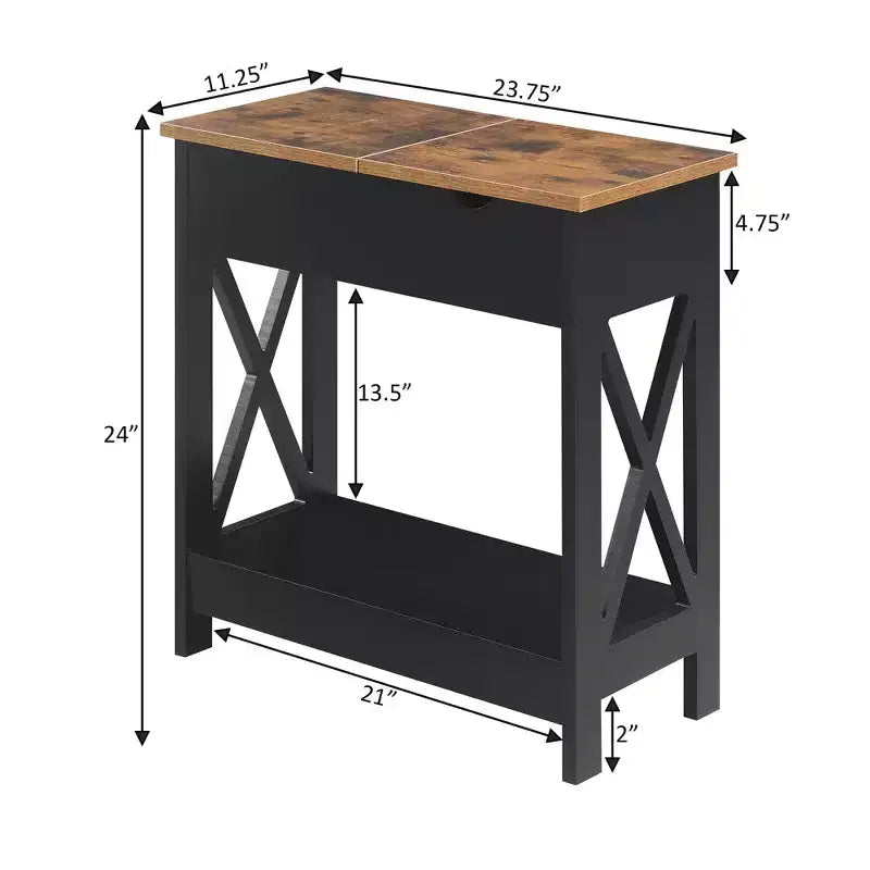 Flip Top End Table with Charging Station and Shelf, Two-Tone Finish, Modern Chairside Table with Hidden Storage