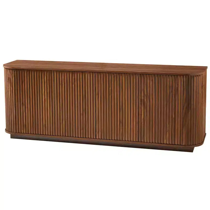 Modern Fluted 4-Door Sideboard Buffet Cabinet with Adjustable Shelves, Walnut