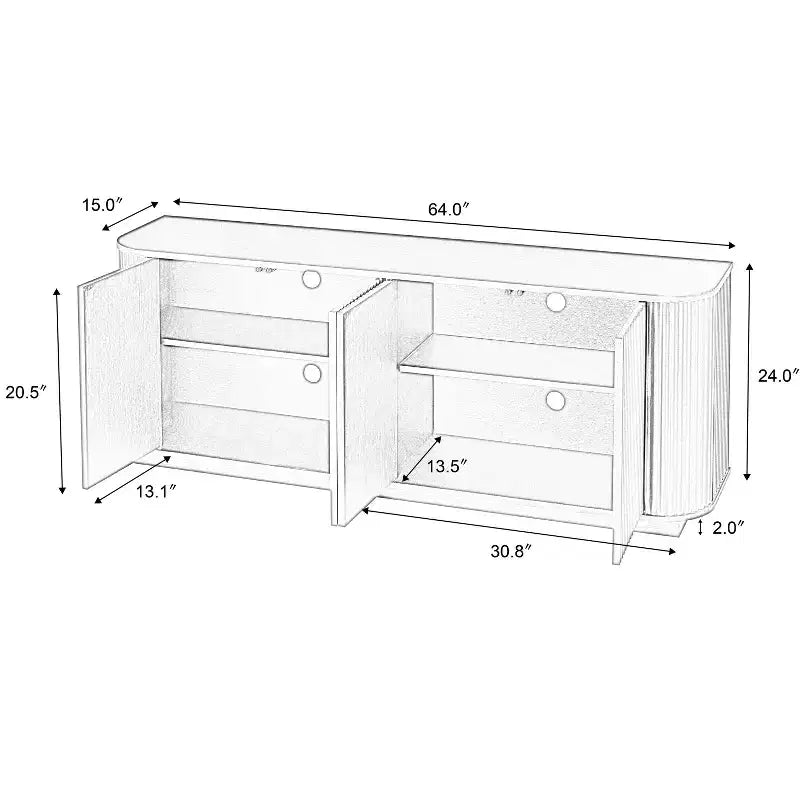 Modern Fluted 4-Door Sideboard Buffet Cabinet with Adjustable Shelves, Walnut