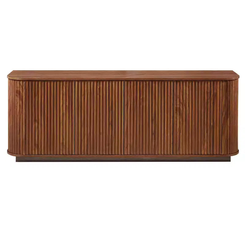 Modern Fluted 4-Door Sideboard Buffet Cabinet with Adjustable Shelves, Walnut