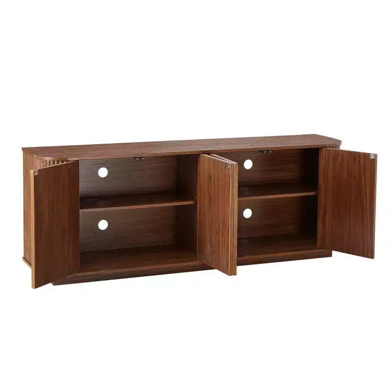 Modern Fluted 4-Door Sideboard Buffet Cabinet with Adjustable Shelves, Walnut
