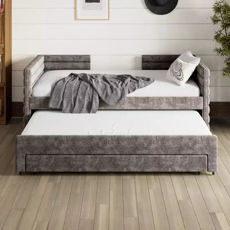 Twin Size Upholstered Daybed with Trundle and Storage Drawers