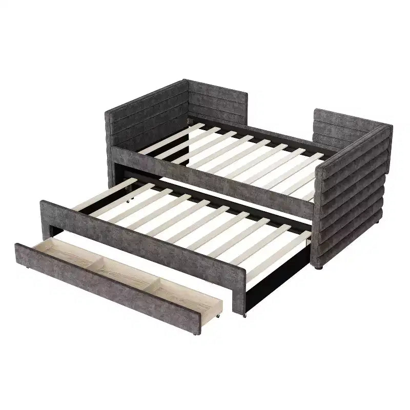 Twin Size Upholstered Daybed with Trundle and Storage Drawers