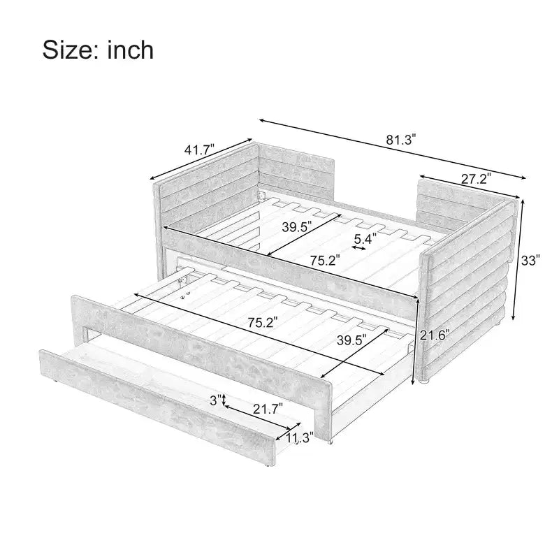 Twin Size Upholstered Daybed with Trundle and Storage Drawers