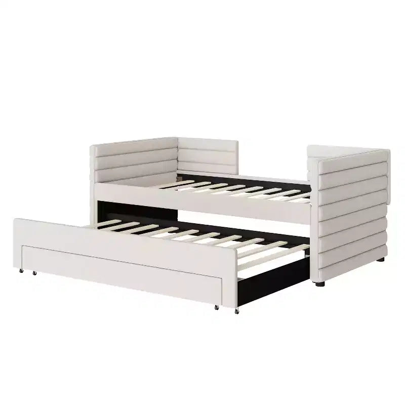 Twin Size Upholstered Daybed with Trundle and Storage Drawers