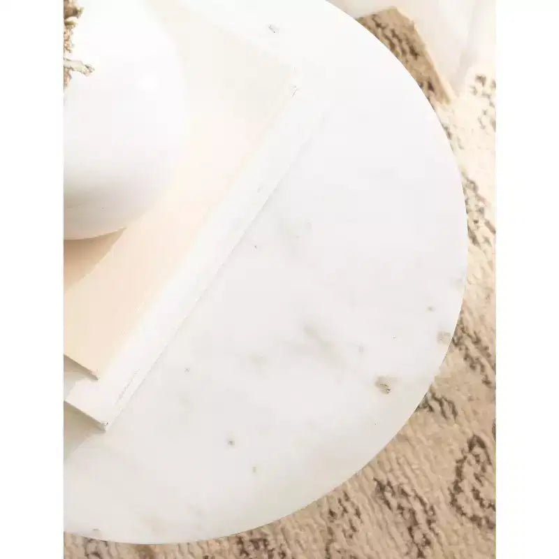 Round Marble Top Side Table with Mango Wood Base, 14 in. Diameter