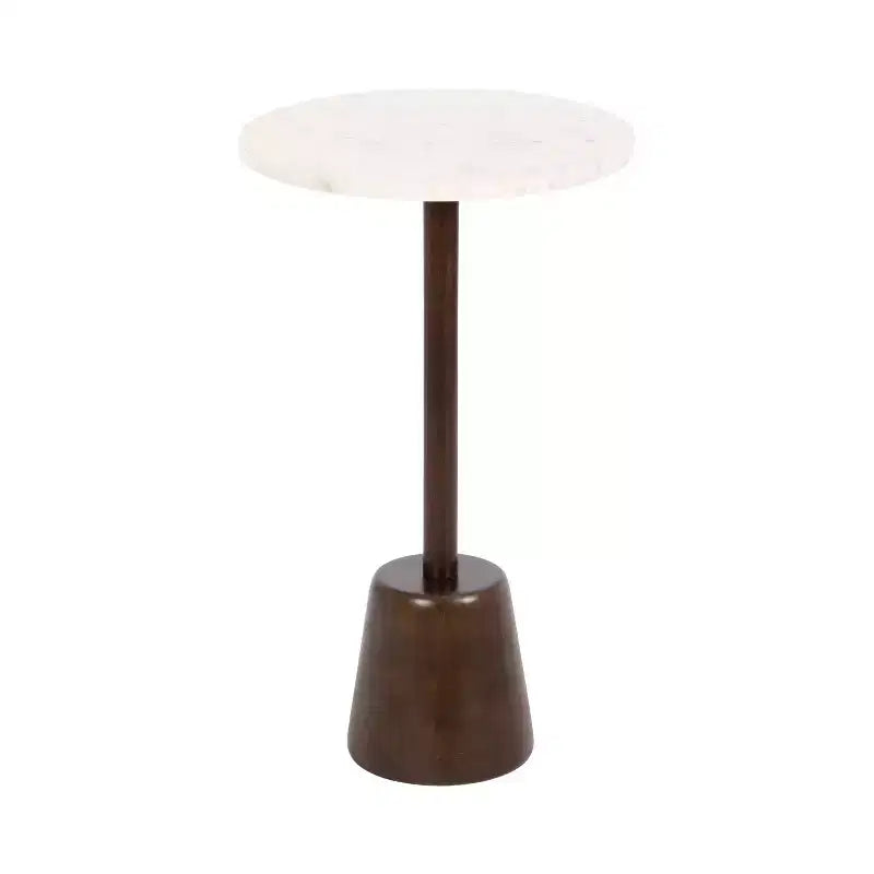 Round Marble Top Side Table with Mango Wood Base, 14 in. Diameter