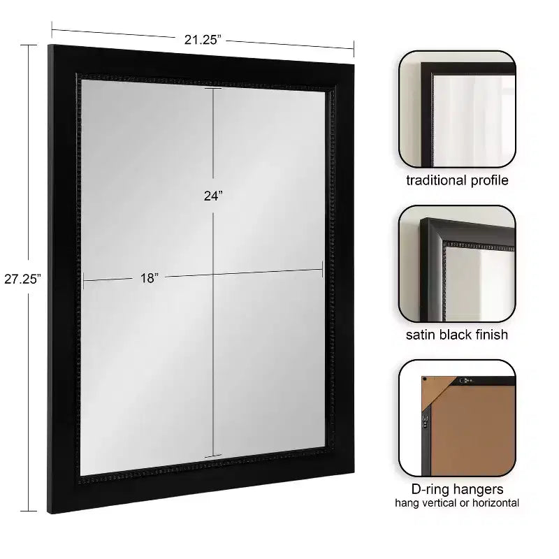 Rectangle Bathroom Wall Mirror with Satin Black Frame, 21.25 x 27.25 in.