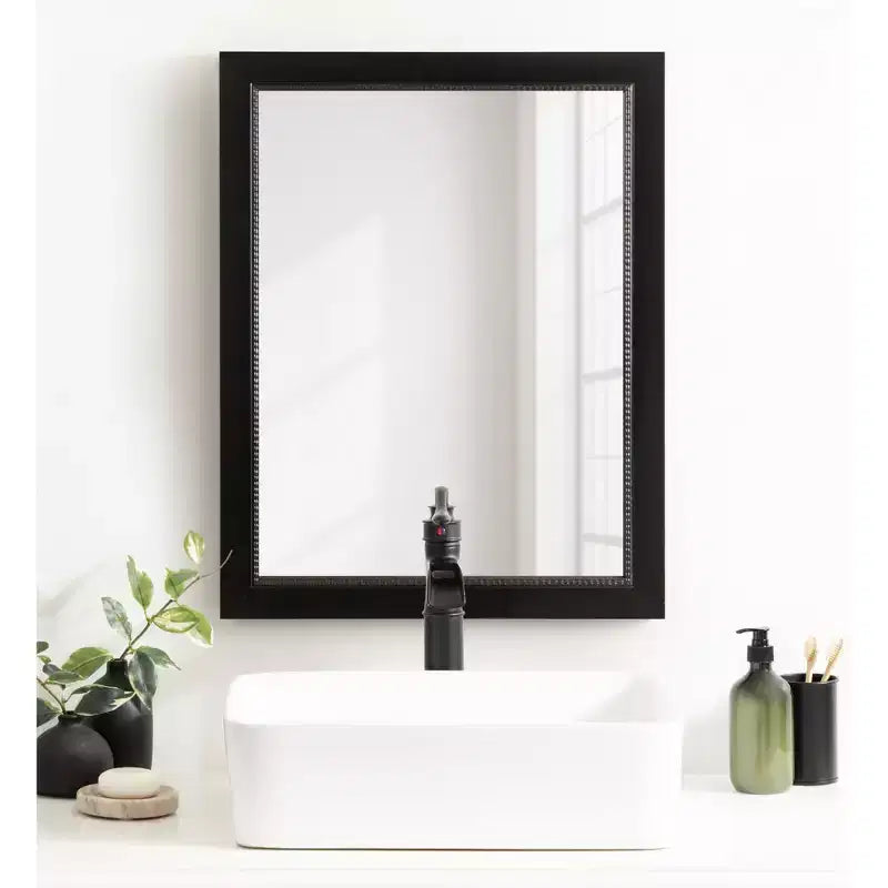 Rectangle Bathroom Wall Mirror with Satin Black Frame, 21.25 x 27.25 in.